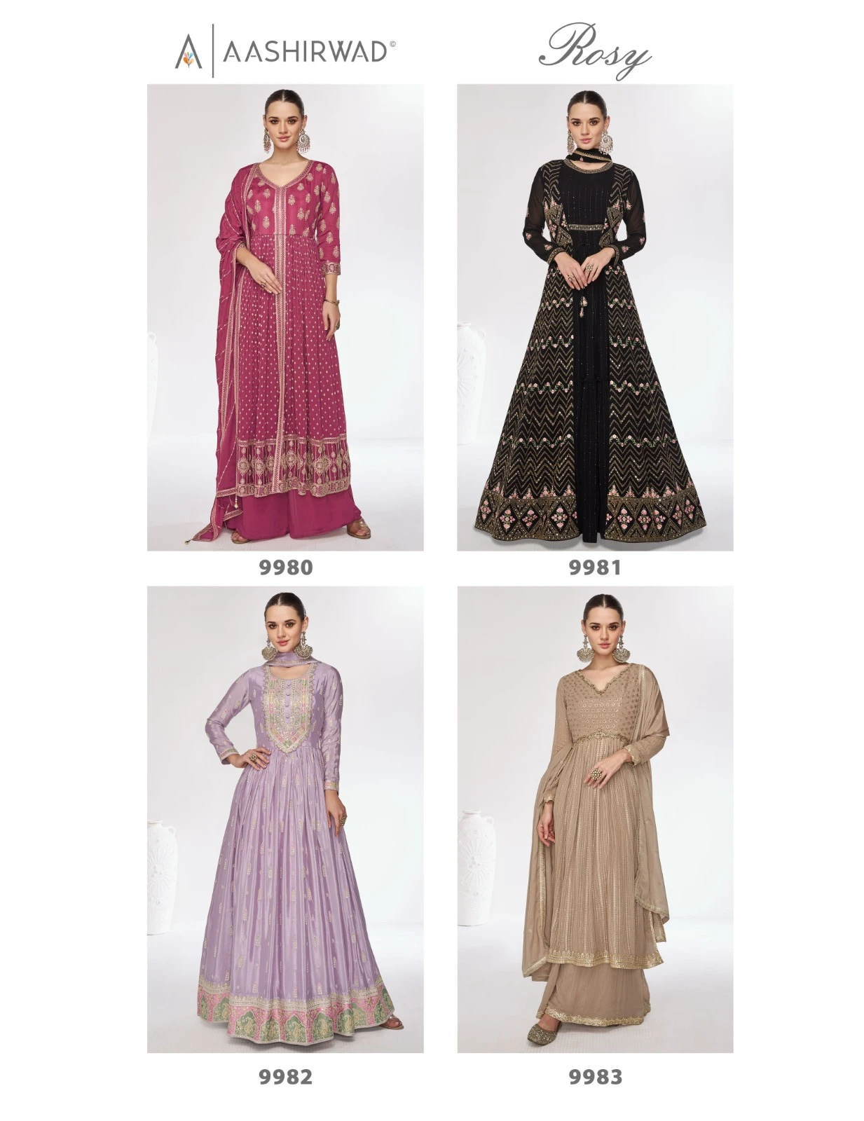 Aashirwad Rosy Premium Chinnon N Real Georgette Wholesale Designer Readymade Salwar Suit Catalog — Wholesale Salwar Suits, Aashirwad Creation wholesale from Surat — view 5